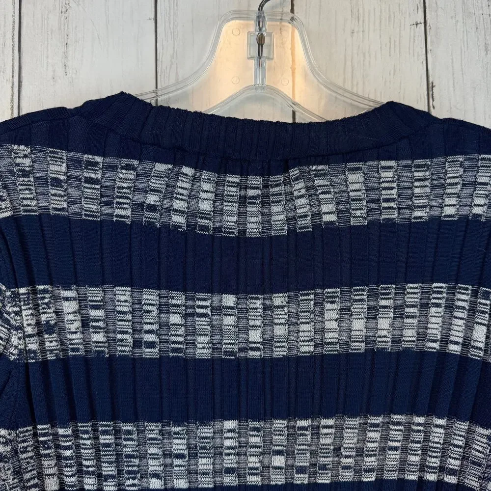 Becken Blue/Grey Striped Ribbed Crewneck Flare Long Sleeve Sweater Size XS